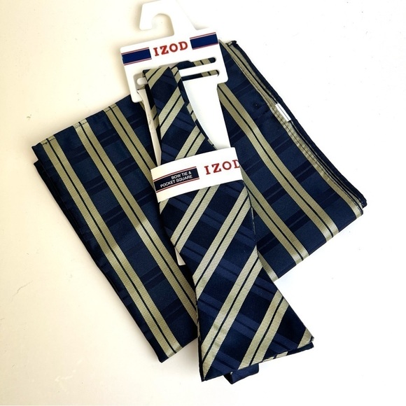 Izod Bow Tie and  Matching Pocket Square Classy Gent Accessories Preppy - Picture 1 of 4